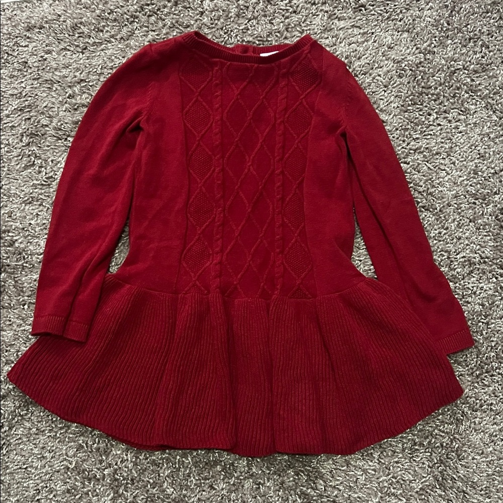 Deep Red Knit Peplum Sweater Dress